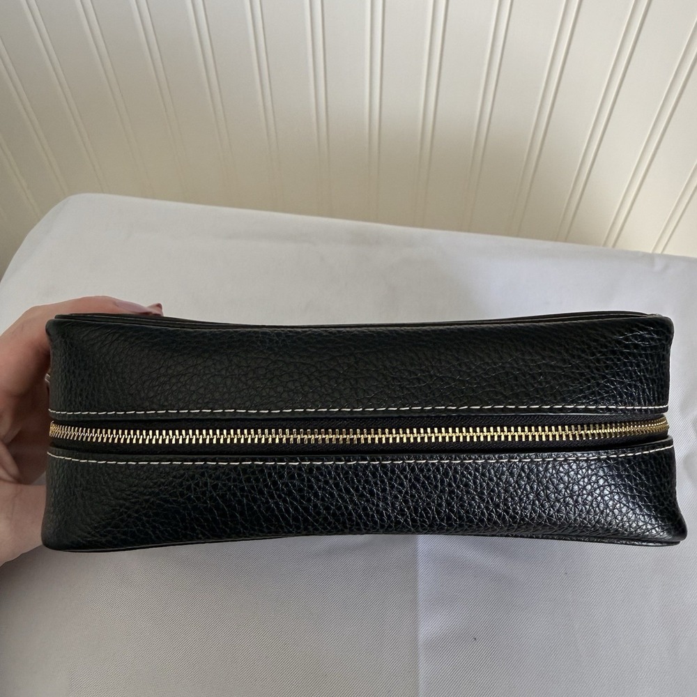 Coach Ellis Medium Nylon Leather Black Gold Cosmetic Case Make Up Bag Pouch - Picture 2 of 13